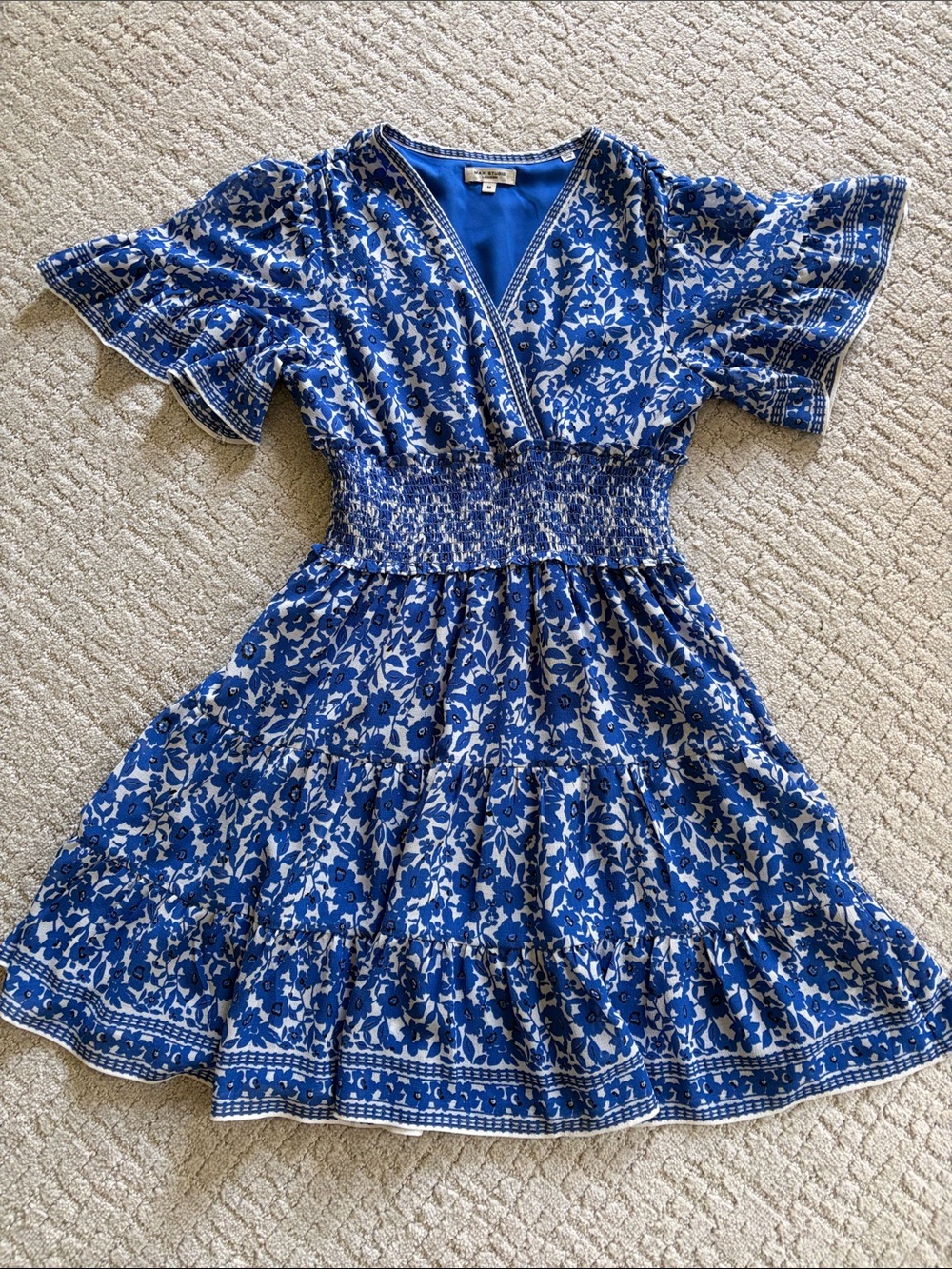 Blue Floral Smocked Waist Dress